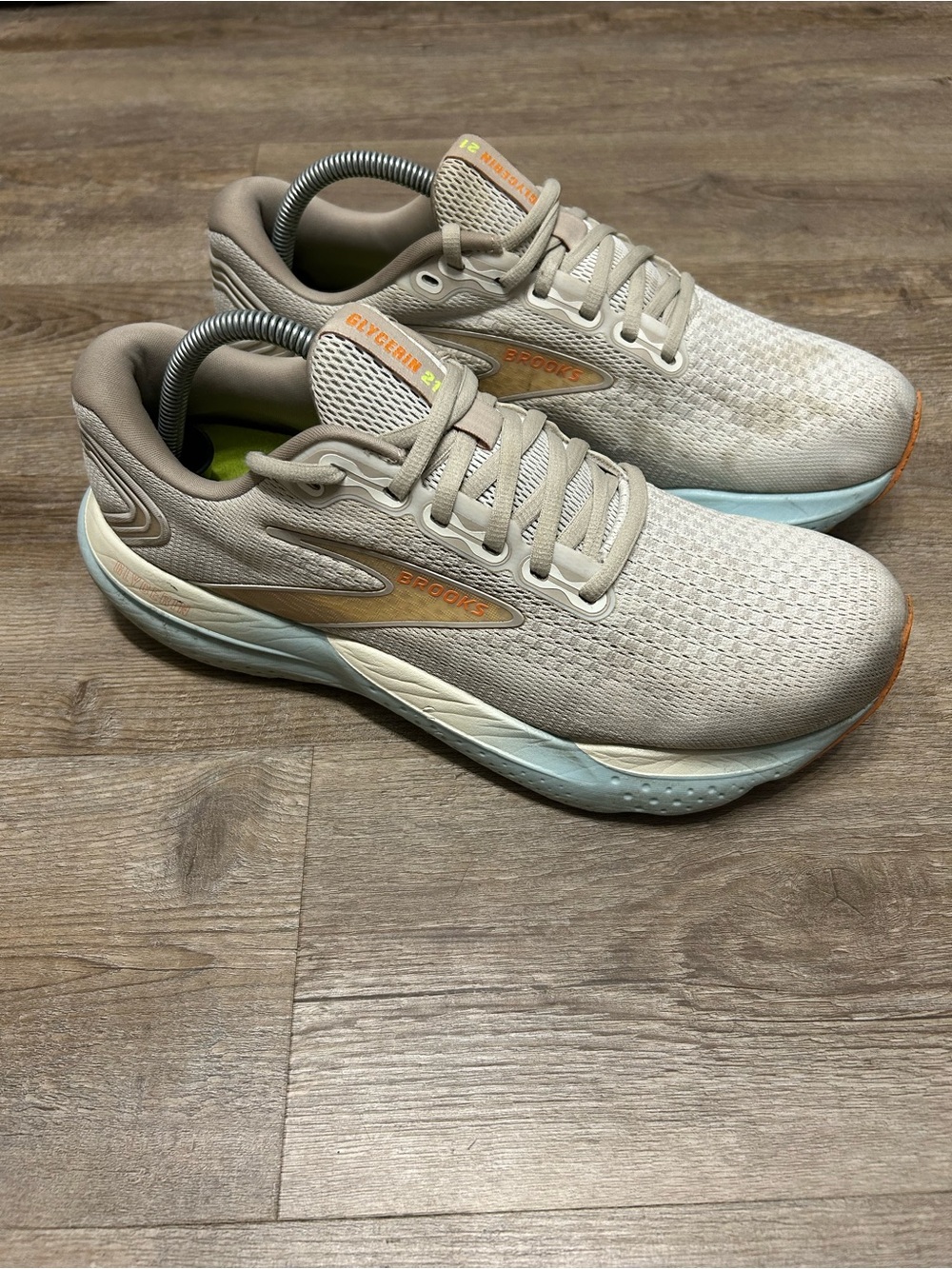 Brooks Glycerin 21 Womens Size 11 D Wide Taupe Orange Running Shoes Sneakers